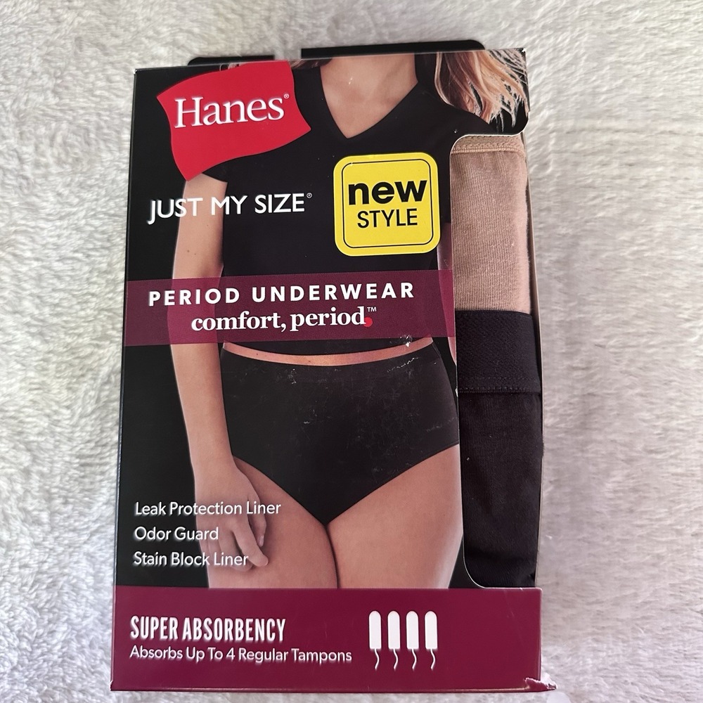 Hanes Period Protection Underwear Women's Brief Size 12 4XL 2 Pack Super Absorb